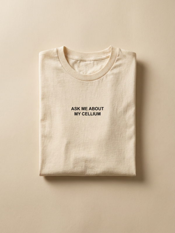 Ask Me About My Cellium Tee — Cream