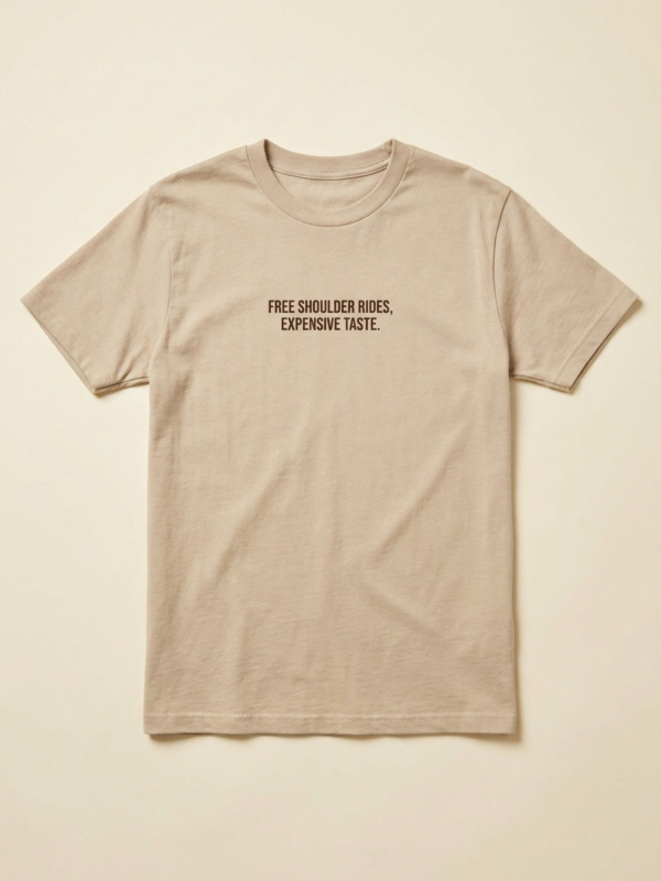 Free Shoulder Rides, Expensive Taste Tee — Sand