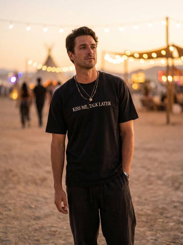 Kiss Me, Talk Later Tee — Noir