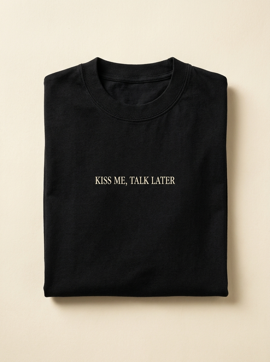 Kiss Me, Talk Later Tee — Noir