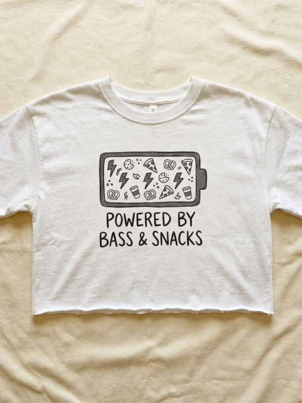 Powered By Bass & Snacks Crop — White