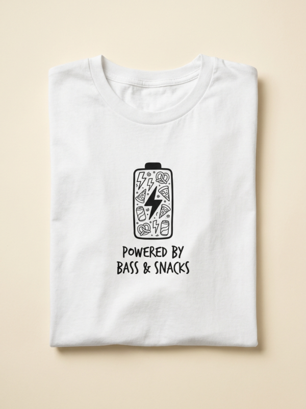 Powered By Bass & Snacks Tee — White